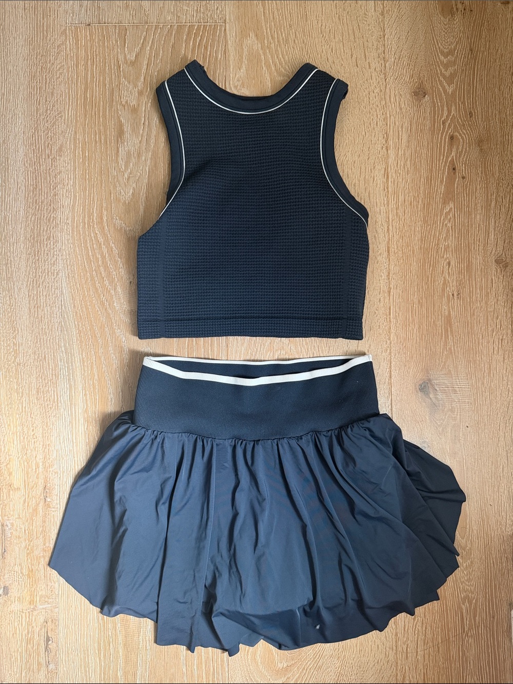 all in motion Navy Crop Tank and Flared Skirt Set with White Trim